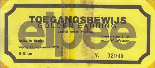 Golden Earring show ticket#2948 Breda September 15, 1978 Groningen - Evenementenhal